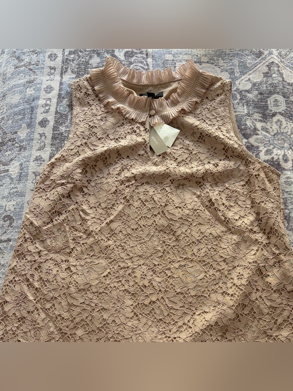 NWT J.Crew Womens Tank Medium Tan Lace Top Ruffle Collar Business Office Formal